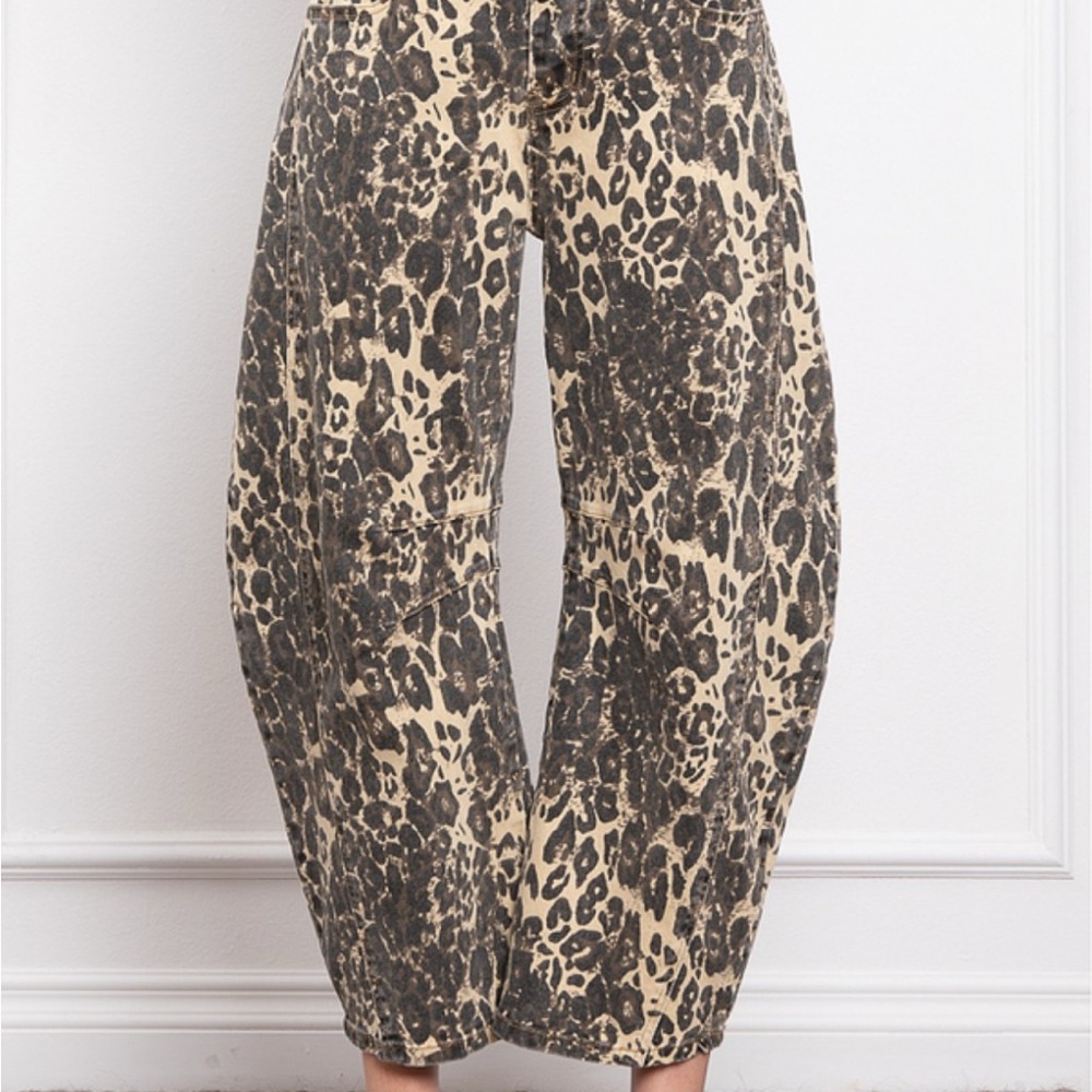 Blue Velvet Leopard Print Barrel Jeans